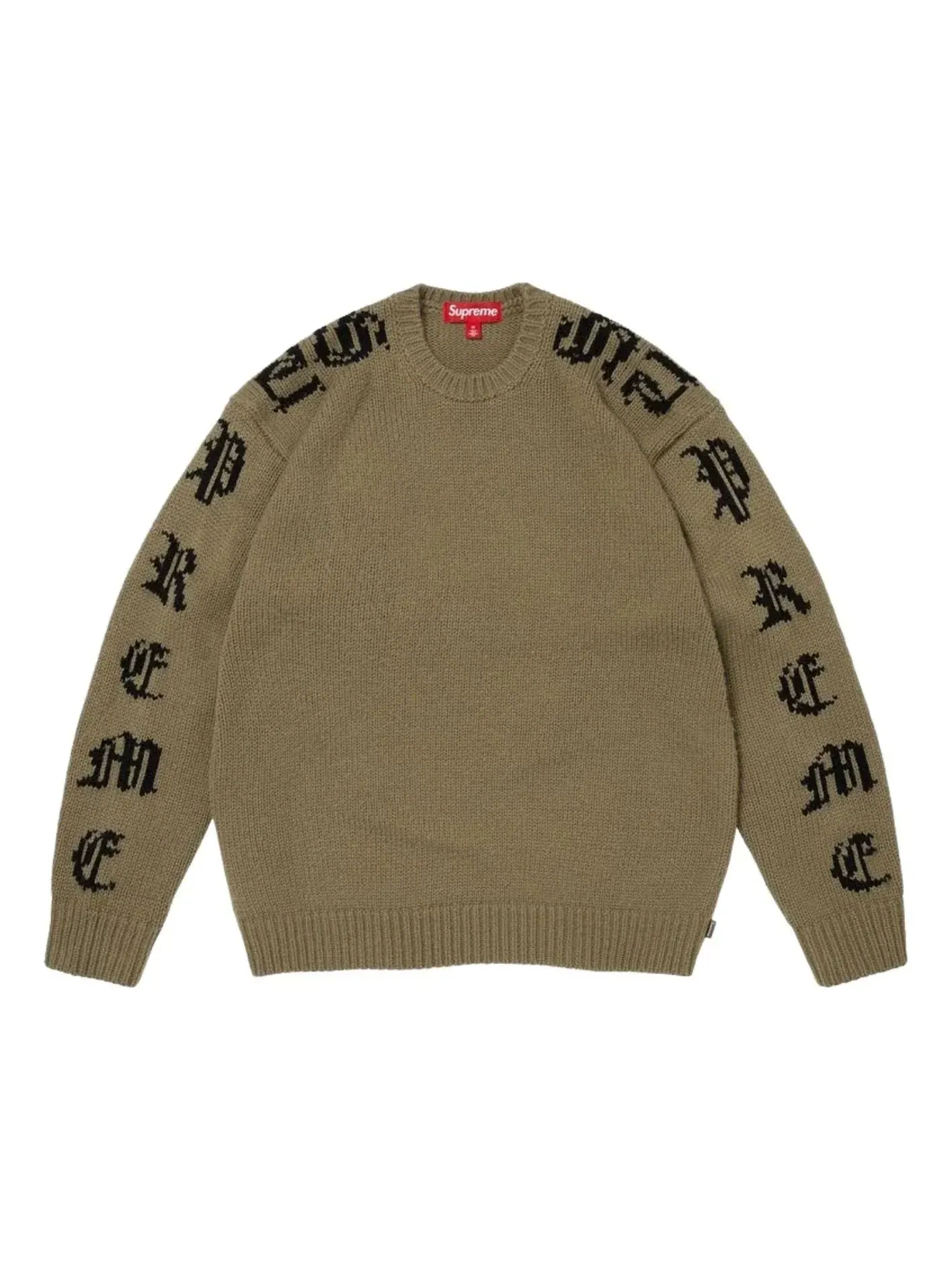 Свитер Supreme SS26 Old English Sleeves 'Olive' — изображение 1 из 1, оливковый зеленый