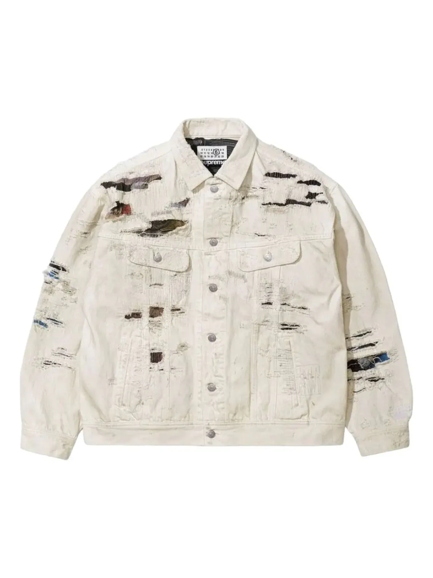 Джинсовая куртка Supreme x MM6 Maison Margiela из рваного денима с кромкой — изображение 1 из 3, белый