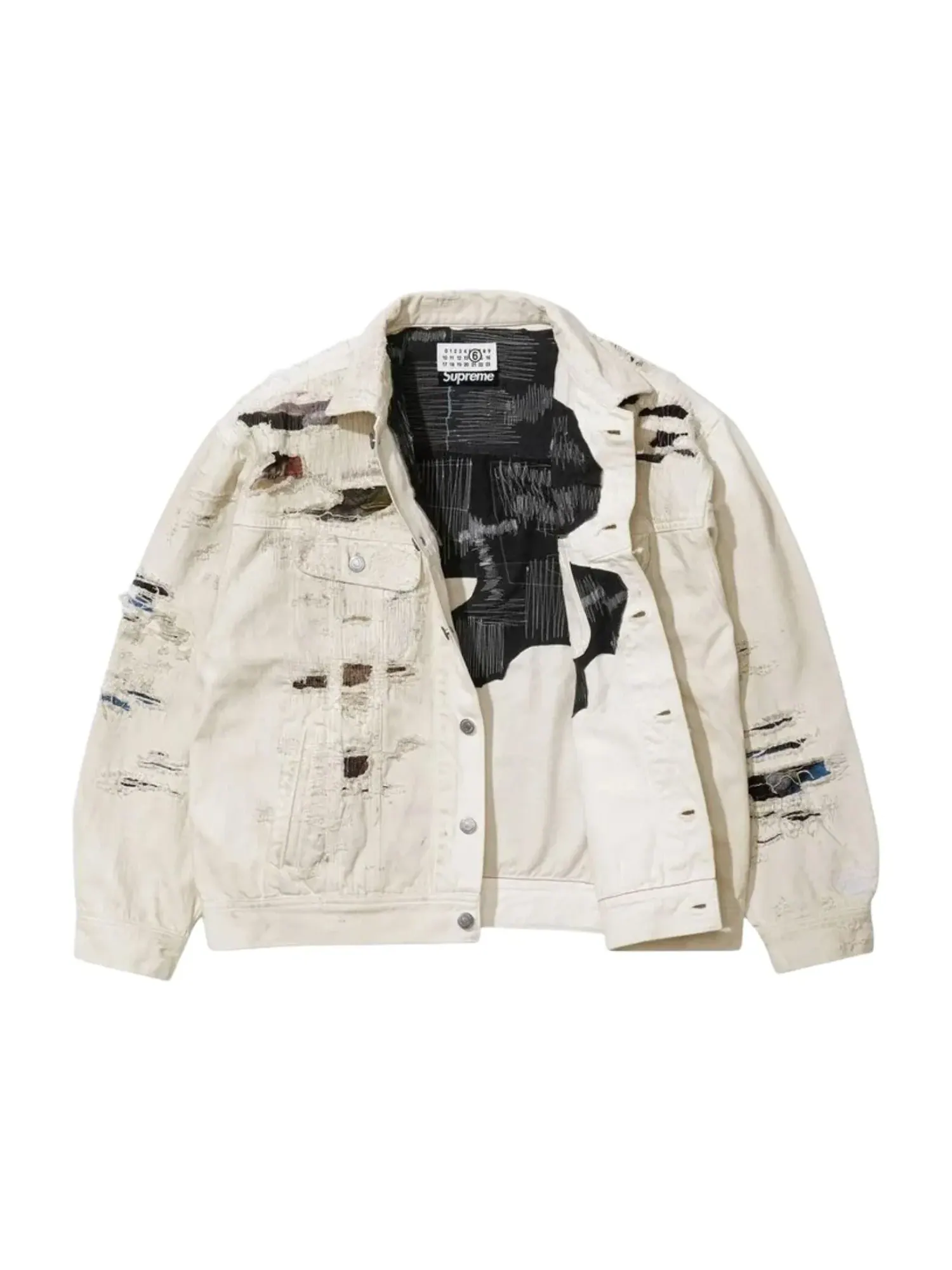 Джинсовая куртка Supreme x MM6 Maison Margiela из рваного денима с кромкой — изображение 2 из 3, белый