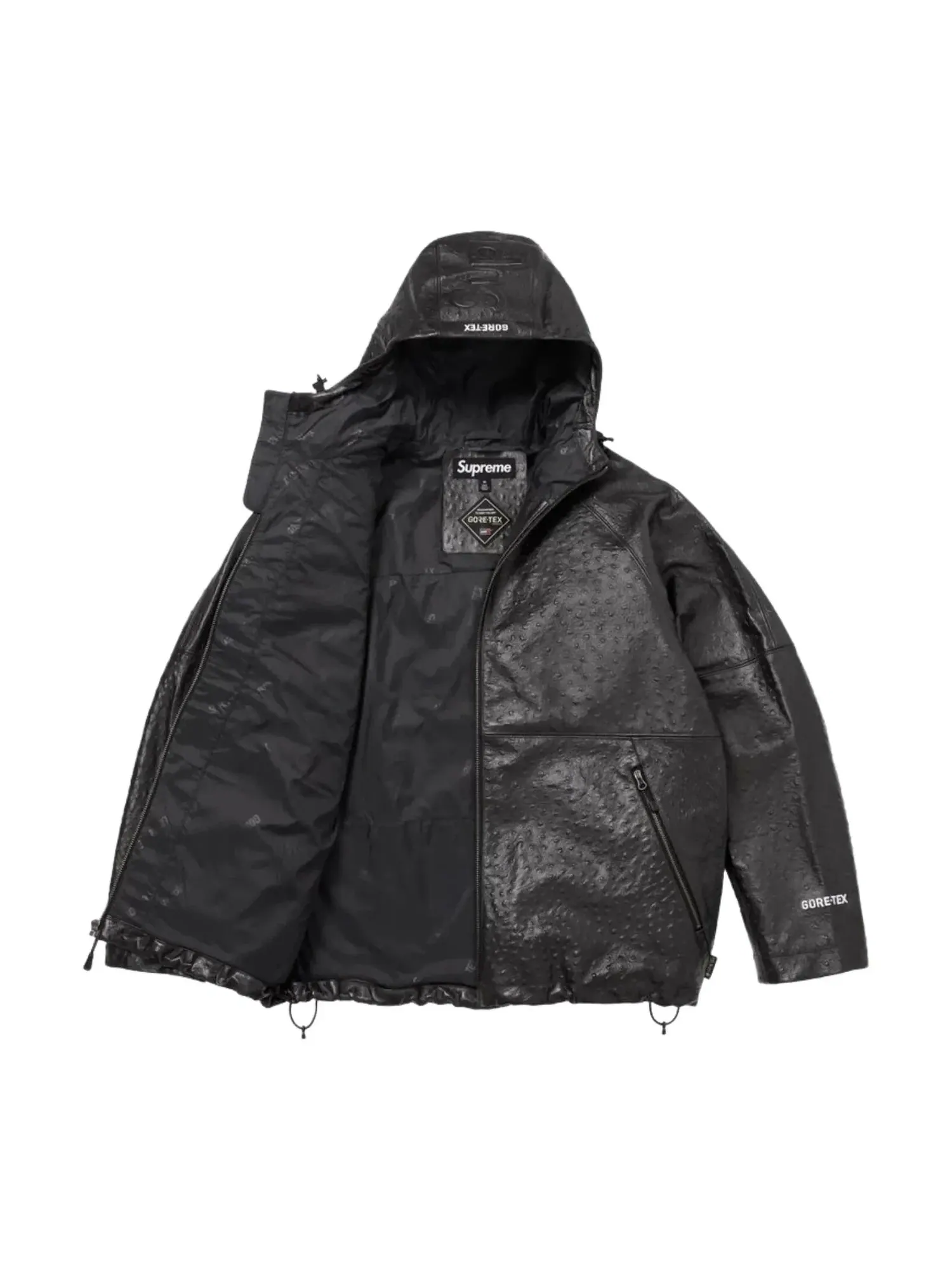 Куртка Supreme SS26 из кожи с тиснением под страусиную кожу GORE-TEX, черная, SUP-SS26-124-BLK — изображение 2 из 3, черный