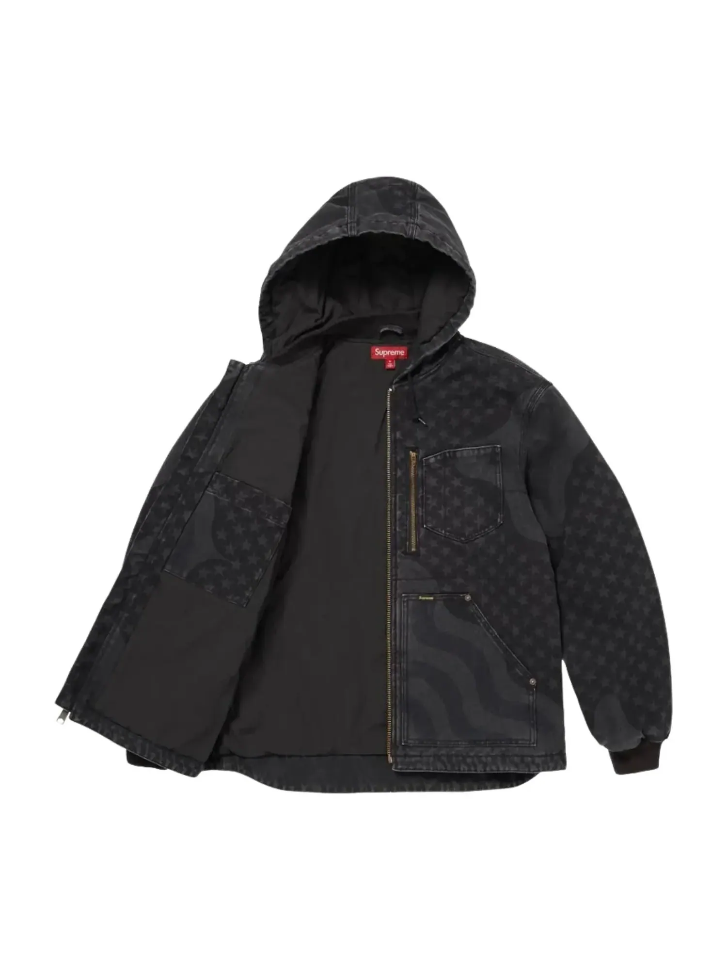 Рабочая куртка Supreme SS26 Flag Quilted Hooded Work Jacket 'Black' — изображение 2 из 3, черный