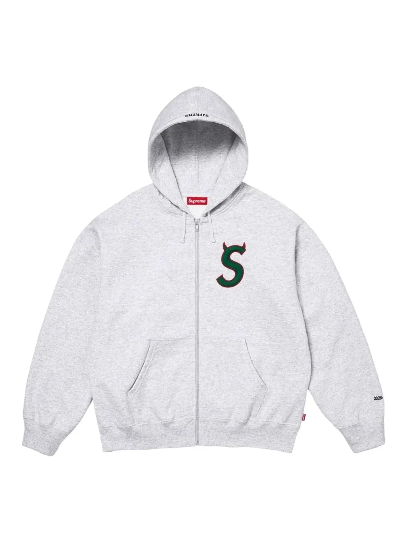 Толстовка Supreme SS26 Devil S Logo на молнии с капюшоном — изображение 1 из 1, серый