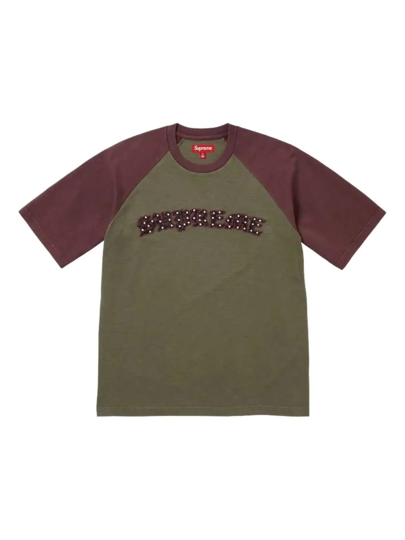 Футболка Supreme SS26 с рукавами реглан и стразами — изображение 1 из 1, оливковый зеленый