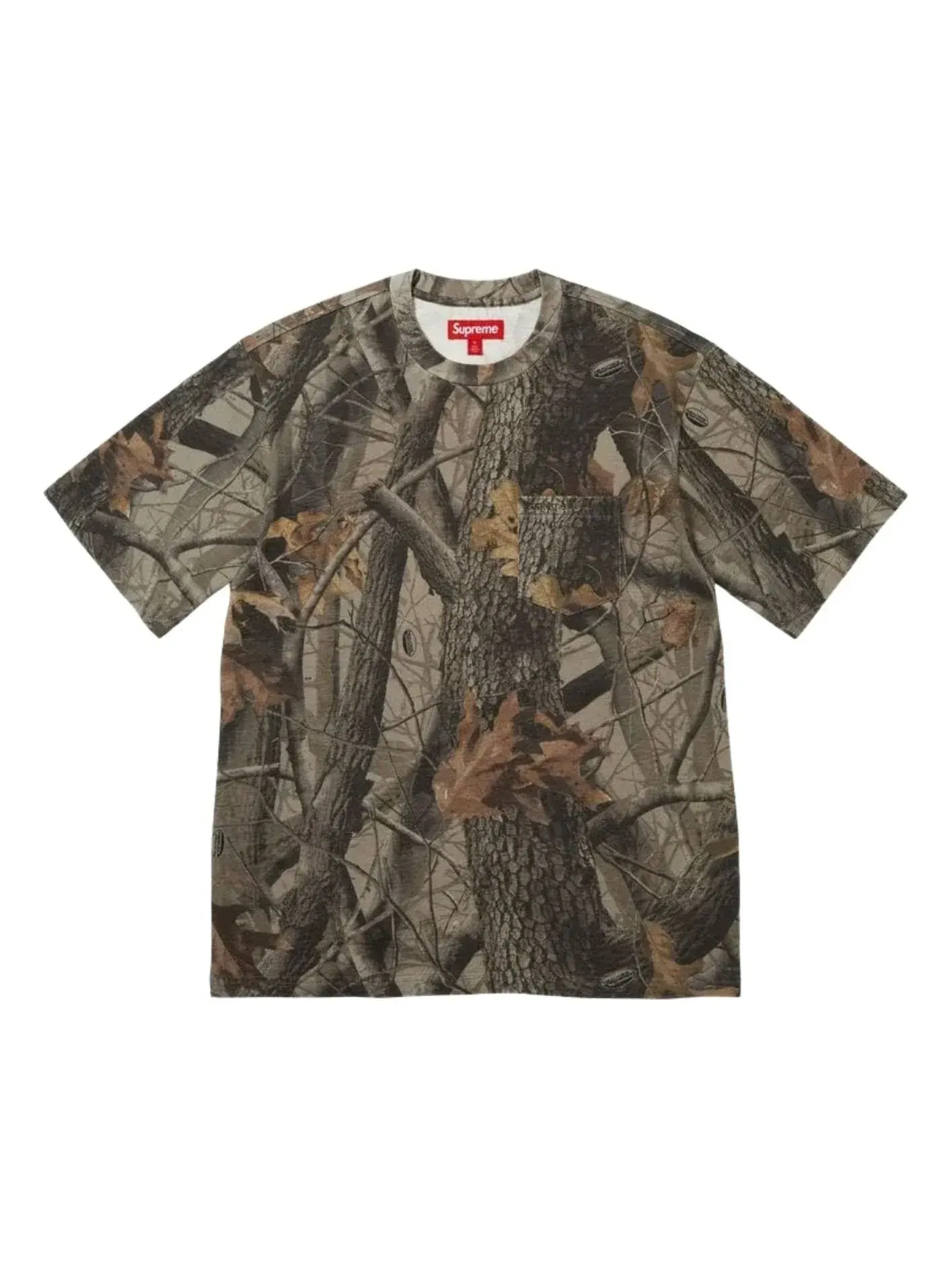 Футболка Supreme SS26 с короткими рукавами и карманом, расцветка «Woodland Camo» — изображение 1 из 1, зеленый