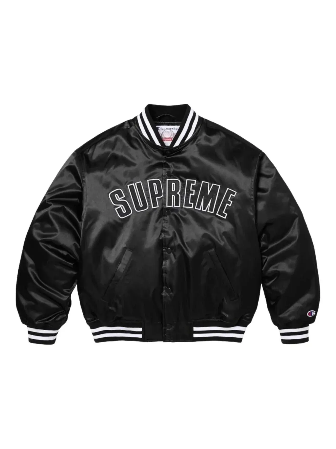 Куртка-бомбер Supreme x Champion SS26 из атласа, черная, SUP-SS26-170-BLK — изображение 1 из 3, черный