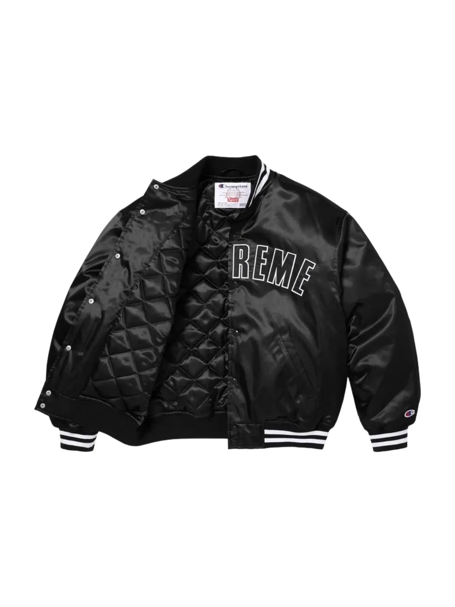 Куртка-бомбер Supreme x Champion SS26 из атласа, черная, SUP-SS26-170-BLK — изображение 2 из 3, черный