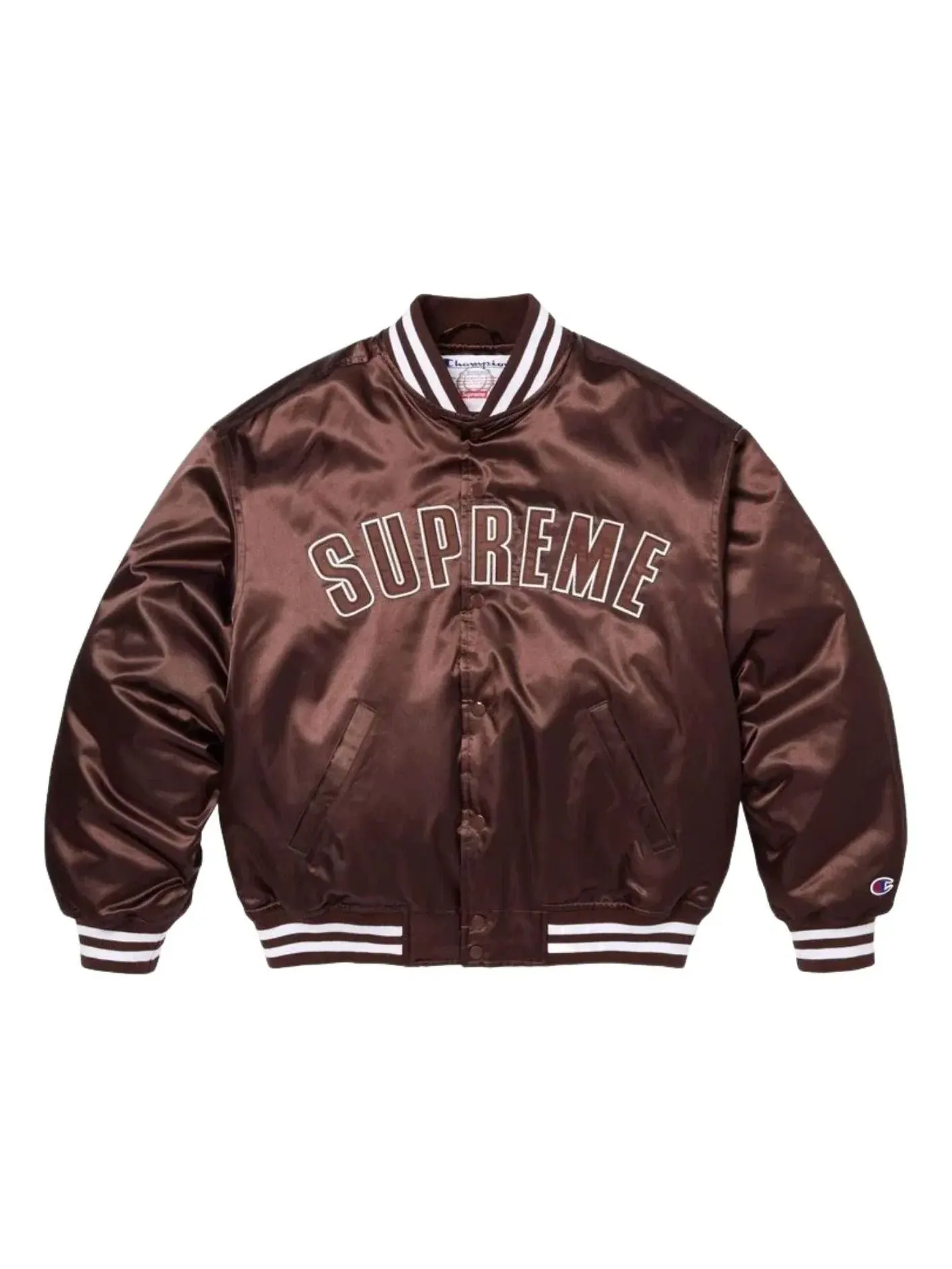 Куртка Supreme x Champion SS26 из атласа, коричневая, SUP-SS26-170-BRN — изображение 1 из 3, коричневый