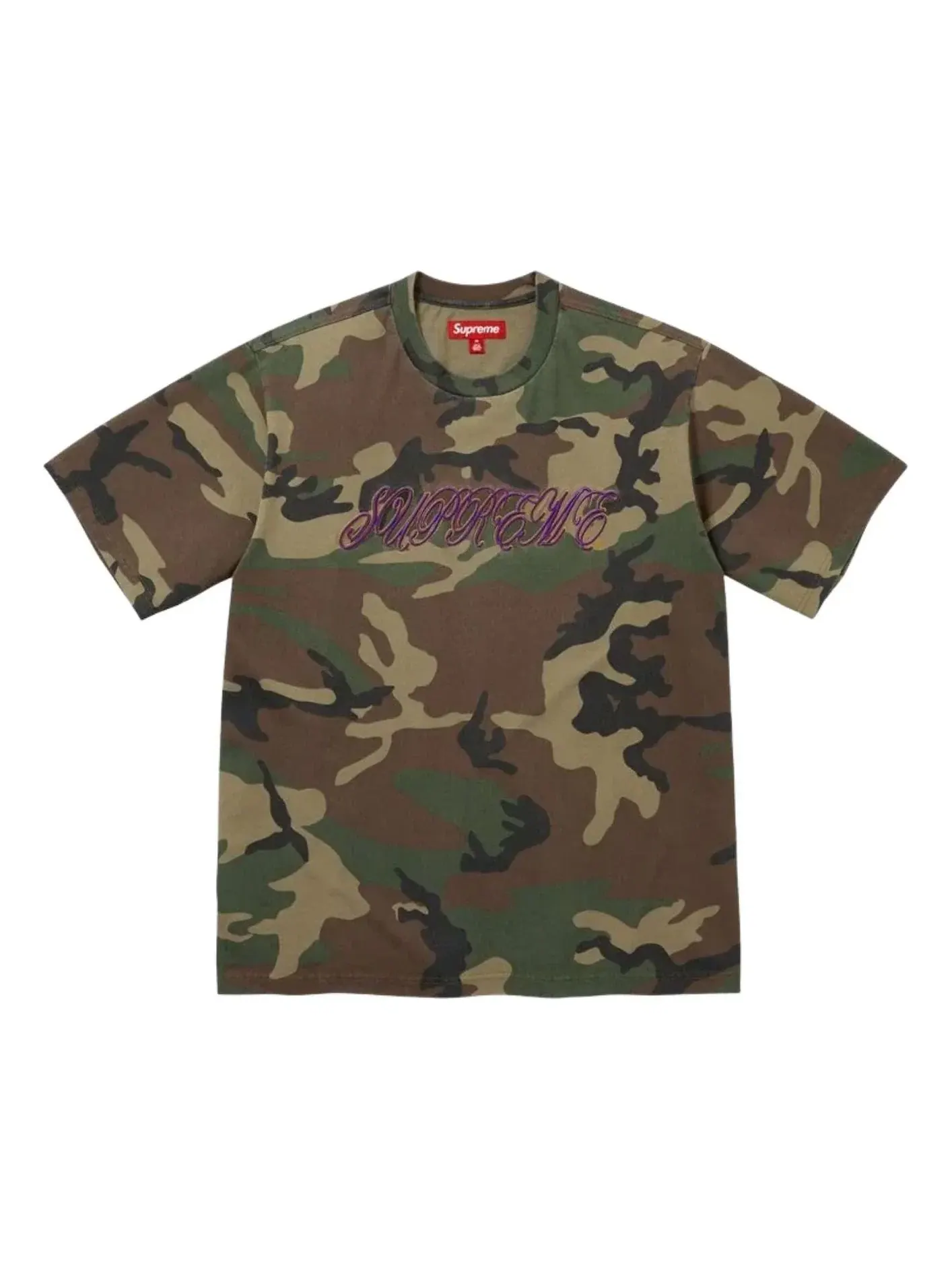 Футболка Supreme SS26 Raised Script S/S 'Woodland Camo' SUP-SS26-180-CMO — изображение 1 из 1, зеленый
