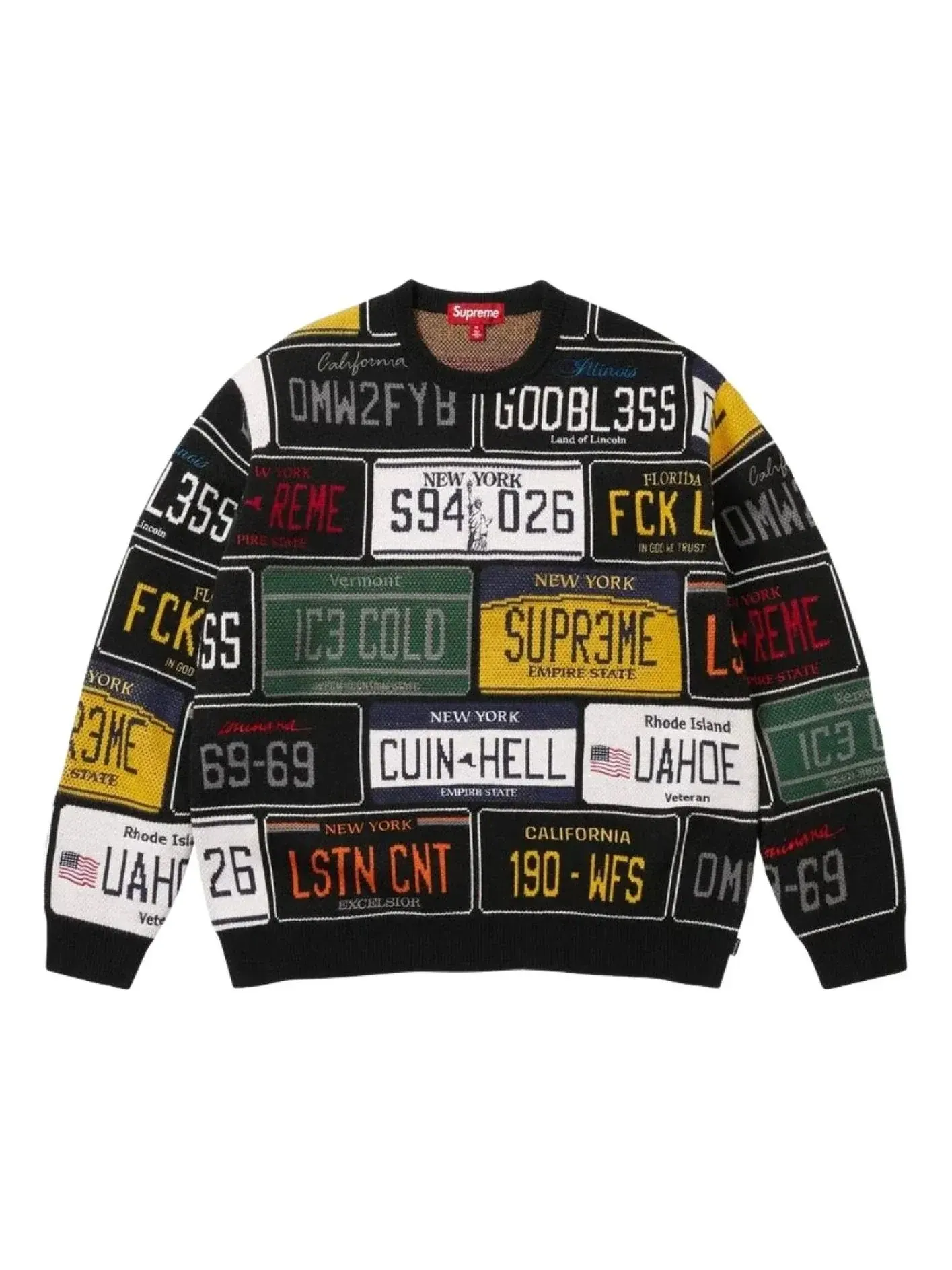 Свитер Supreme SS26 License Plate Sweater 'Black' SUP-SS26-181-BLK — изображение 1 из 2, черный