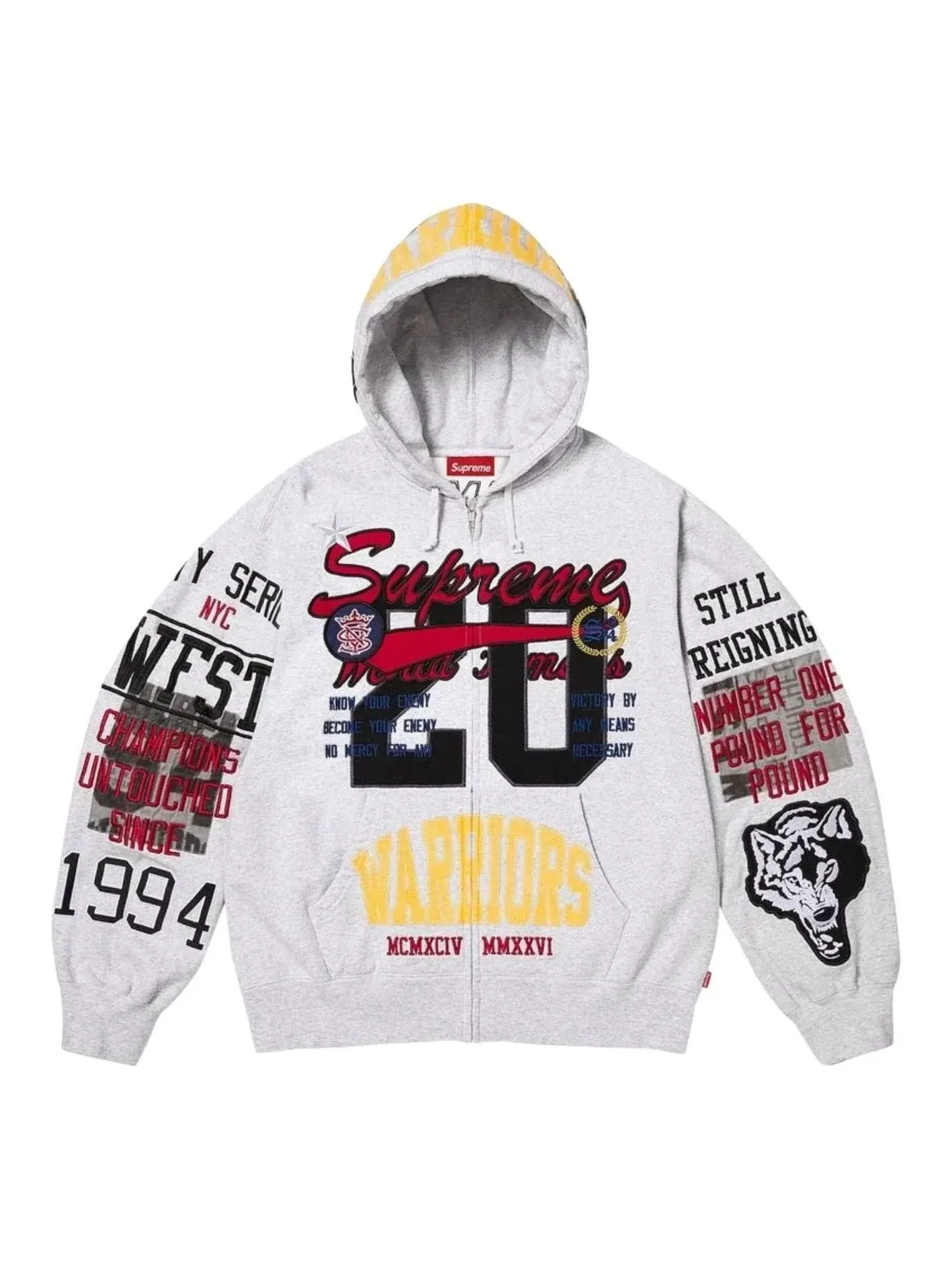 Толстовка Supreme SS26 Warriors с аппликацией и застежкой-молнией — изображение 1 из 3, серый