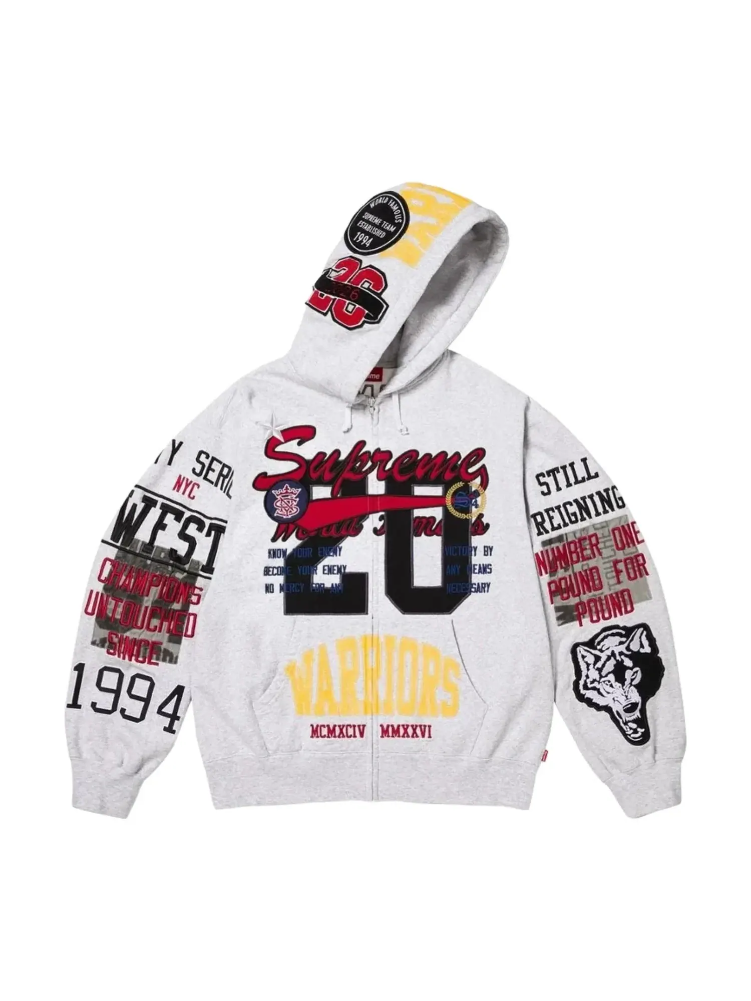 Толстовка Supreme SS26 Warriors с аппликацией и застежкой-молнией — изображение 2 из 3, серый