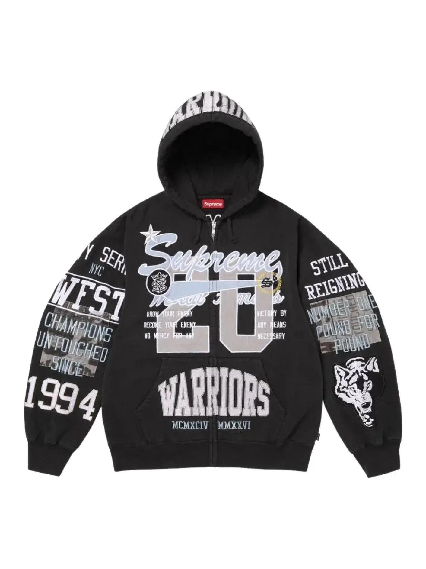 Толстовка Supreme SS26 Warriors с аппликацией и застежкой-молнией, черная, SUP-SS26-212-BLK — изображение 1 из 3, черный