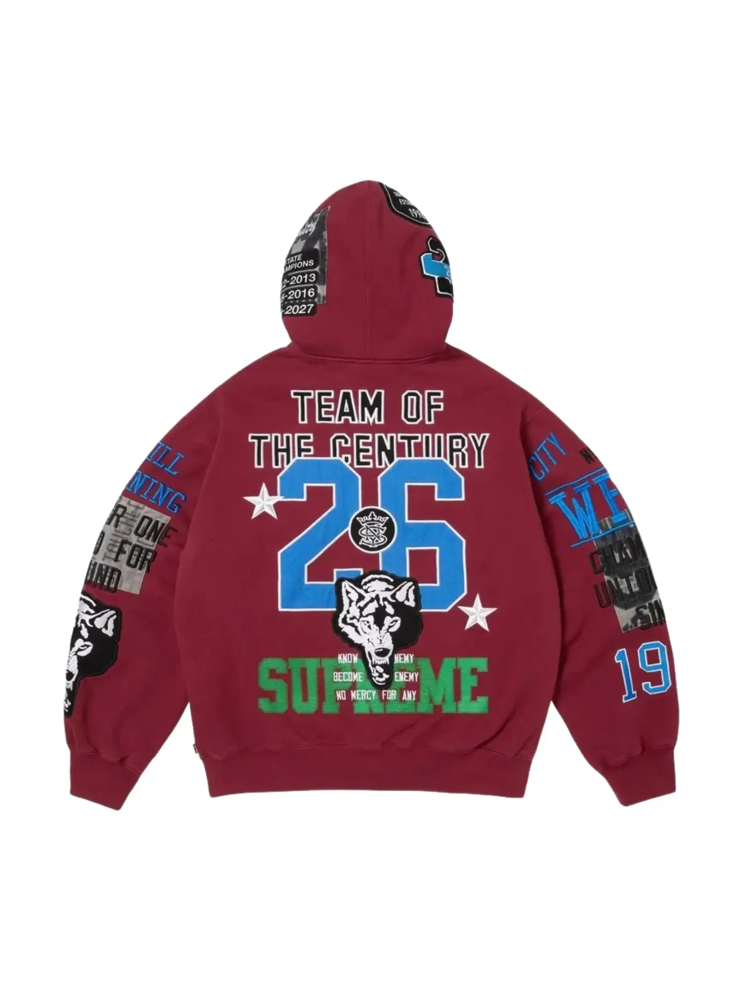 Толстовка Supreme SS26 Warriors с аппликацией и капюшоном на молнии — изображение 3 из 3, красный