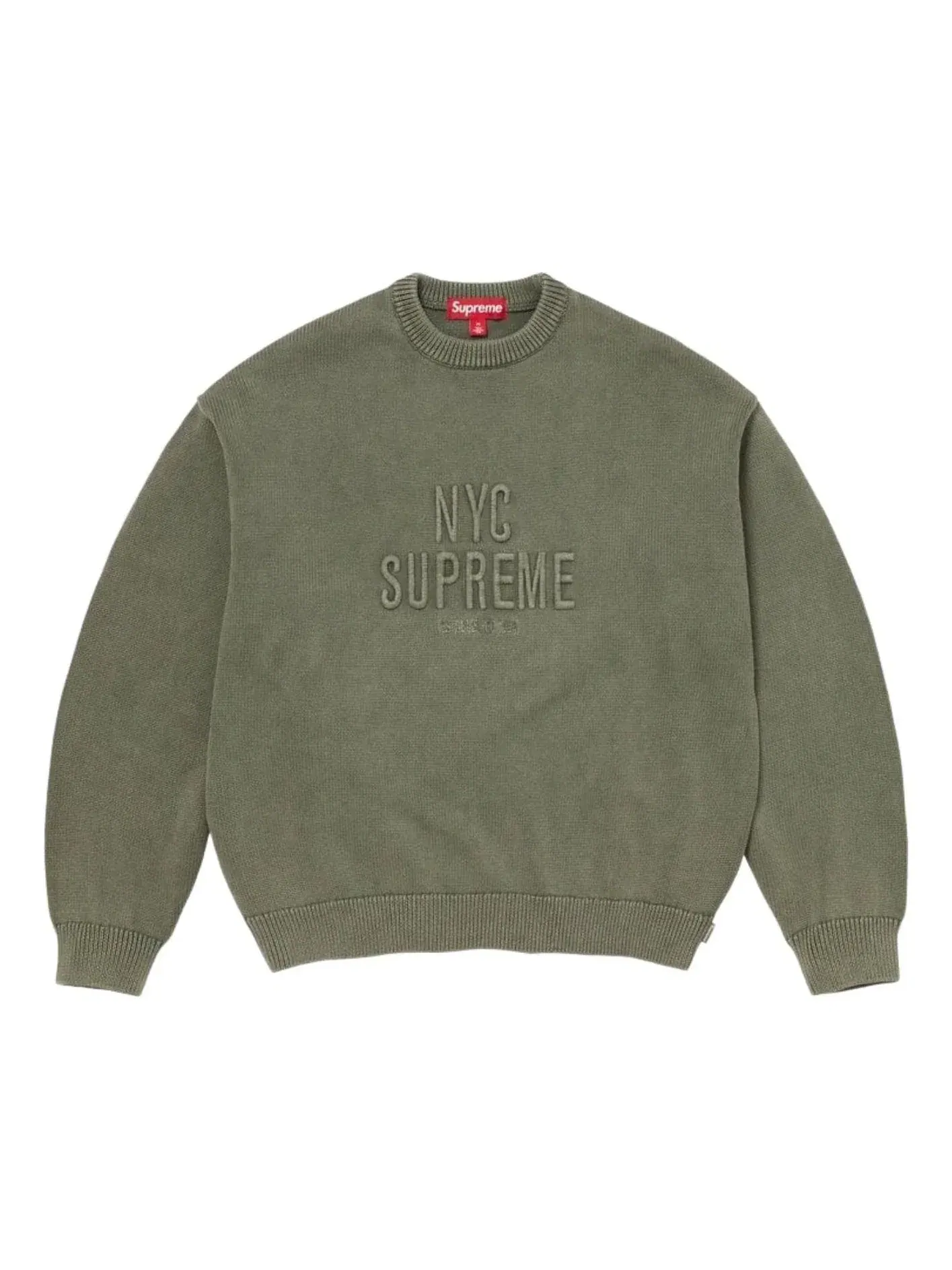 Свитер Supreme SS26 Overdyed Raised Sweater 'Olive' SUP-SS26-217-OLV — изображение 1 из 1, оливковый зеленый