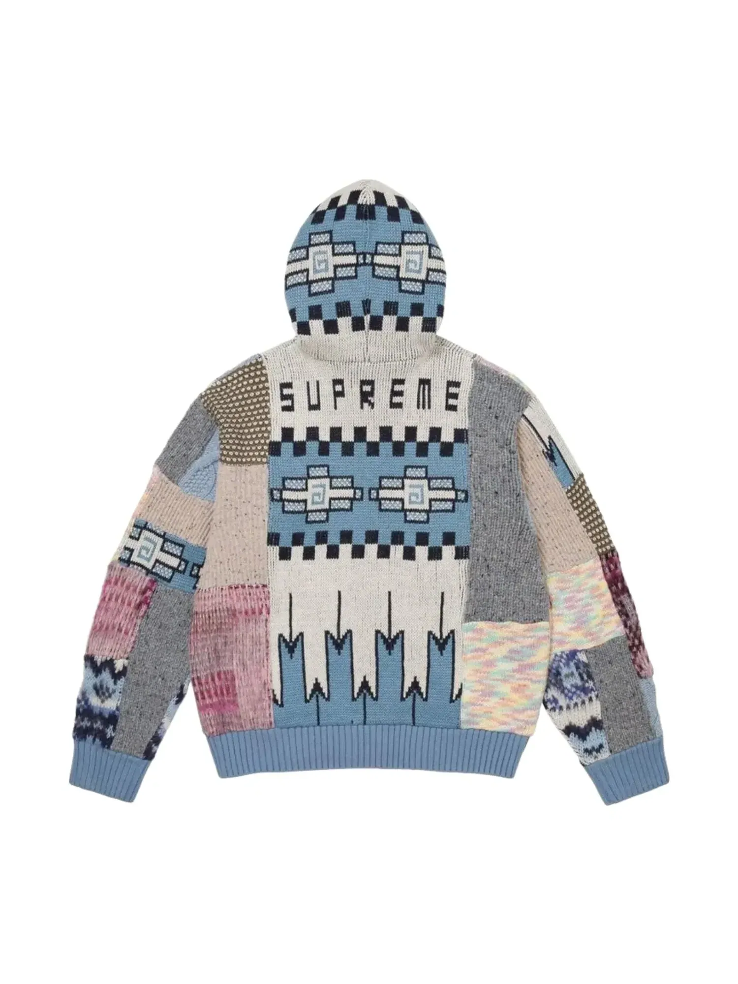 Свитер Supreme SS26 на молнии с капюшоном и лоскутным узором, светло-голубой, SUP-SS26-261-BLU — изображение 2 из 2, синий