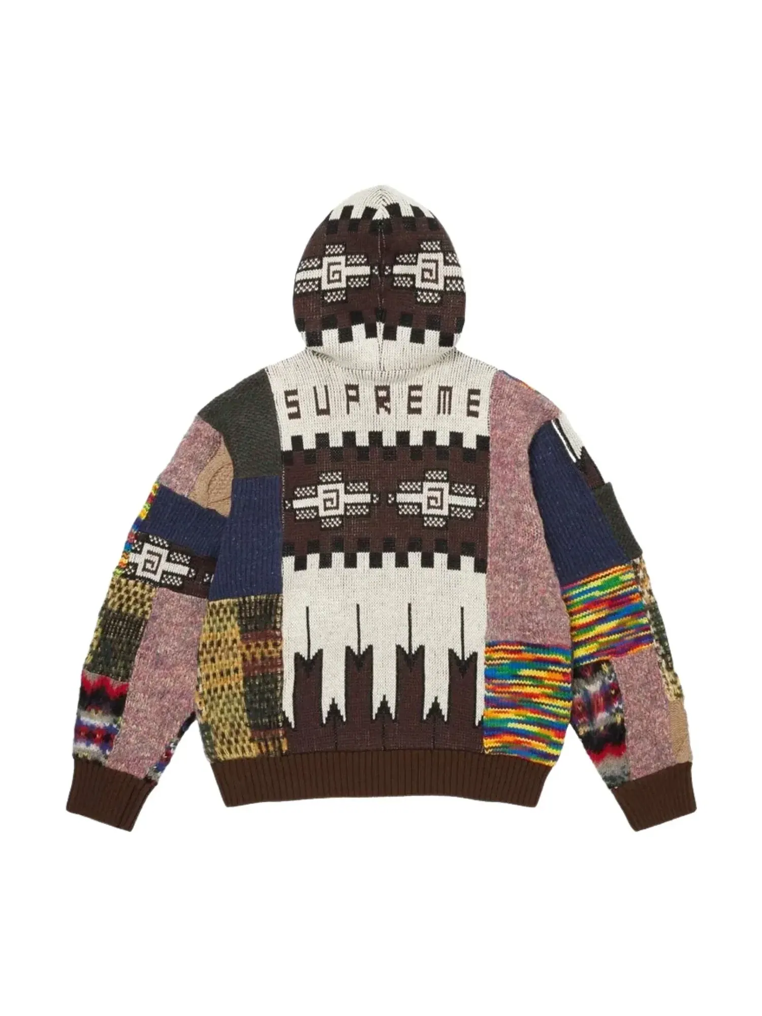 Свитер Supreme SS26 с капюшоном на молнии и лоскутным узором, коричневый, SUP-SS26-261-BRN — изображение 2 из 2