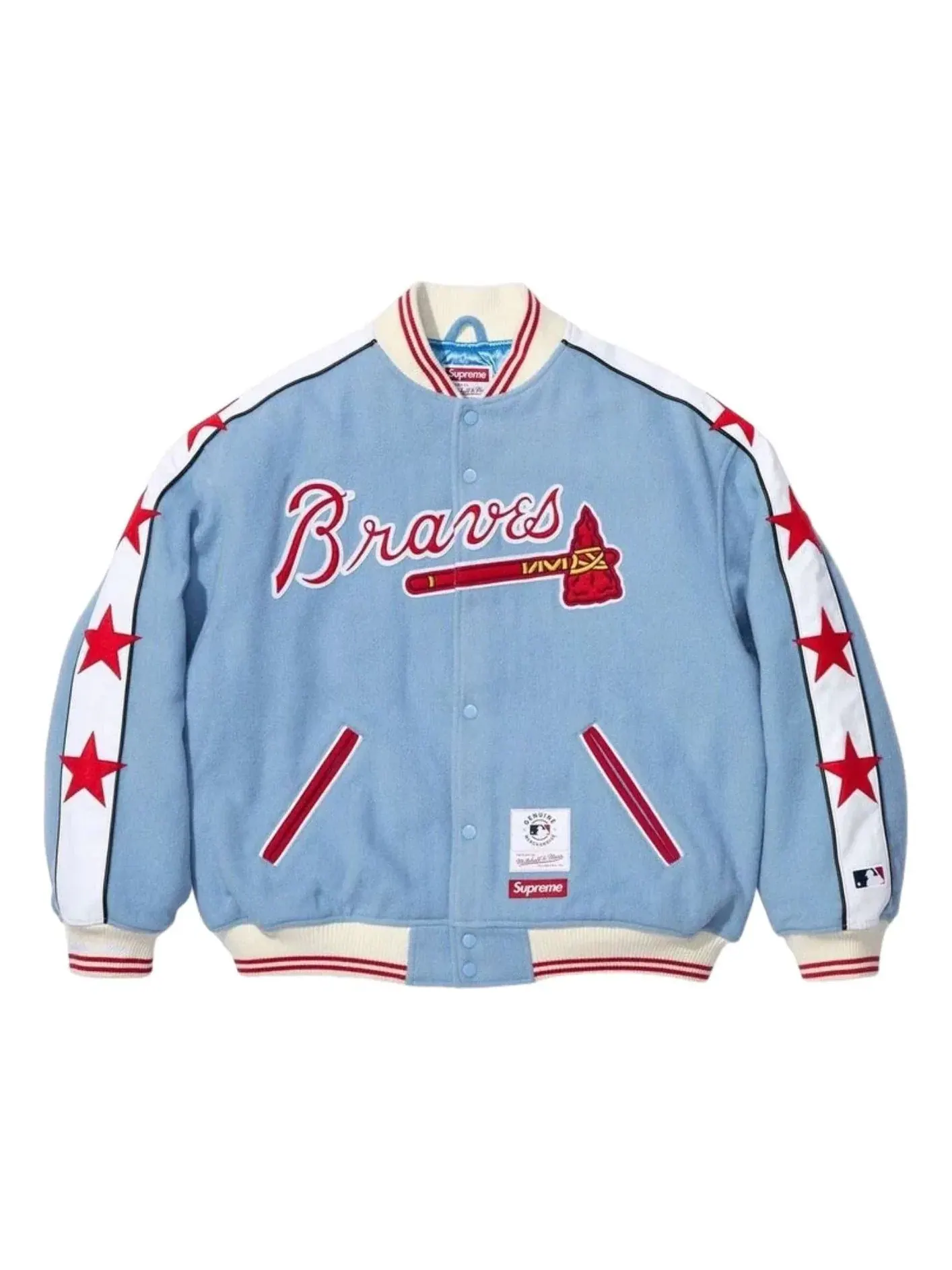 Куртка Supreme x Mitchell & Ness SS26 Teams Varsity Jacket 'Light Blue' SUP-SS26-281-BLU — изображение 1 из 3, синий
