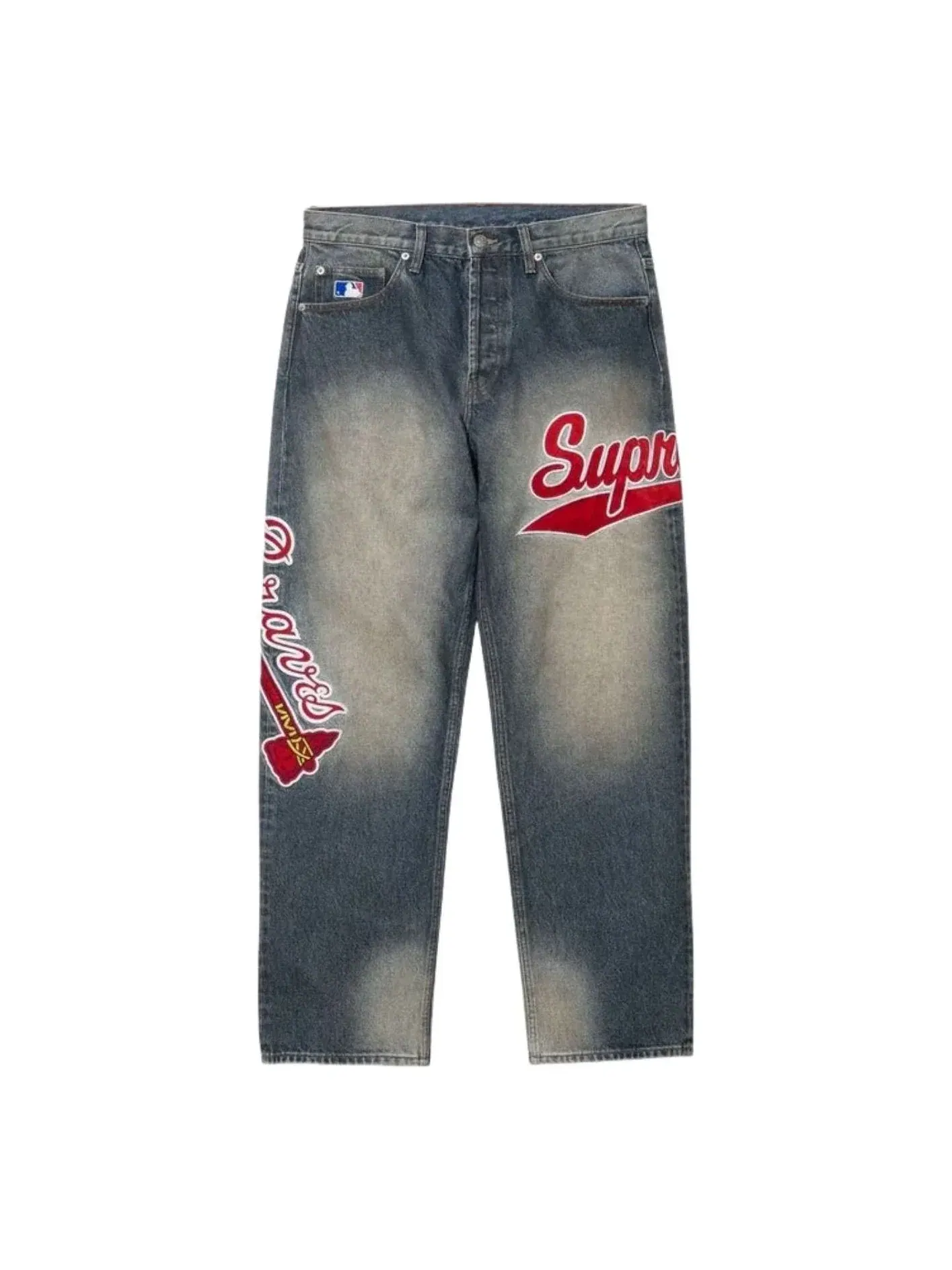 Джинсы Supreme x Mitchell & Ness SS26 Atlanta Braves свободного кроя — изображение 1 из 2, черный