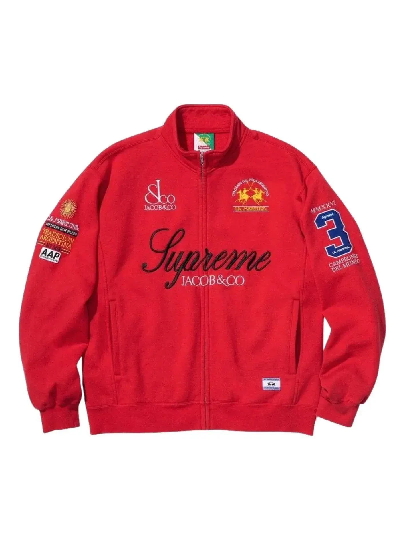 Мужская куртка-свитшот на молнии с принтом Supreme x La Martina — изображение 1 из 2, красный