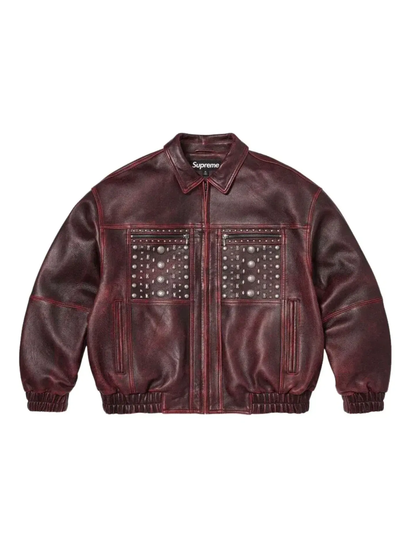 Мужская кожаная куртка с шипами Supreme SS26 Multi Studded Leather Jacket — изображение 1 из 2, бордовый