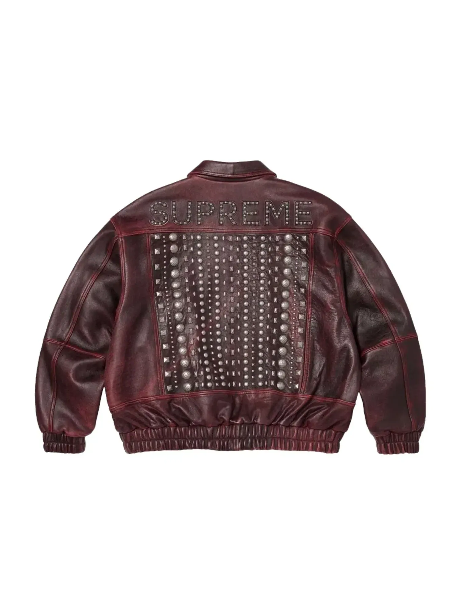 Мужская кожаная куртка с шипами Supreme SS26 Multi Studded Leather Jacket — изображение 2 из 2, бордовый