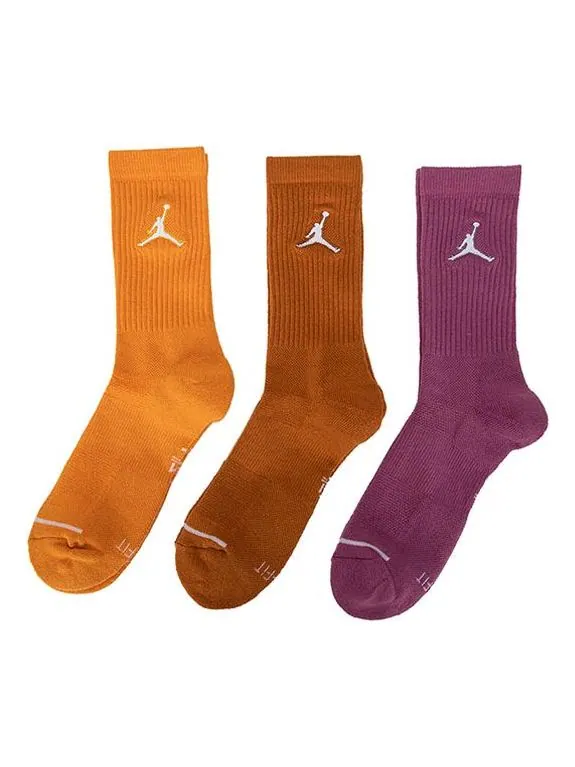 Носки Air Jordan Solid Color Logo Basketball Casual Breathable Sports Socks 3 Pairs Purple / Brown / Orange, коричневый