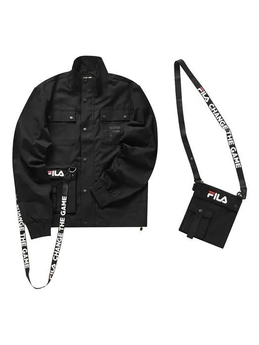 Куртка sports functional multiple pockets cargo stand collar woven jacket black Fila Fusion — черный