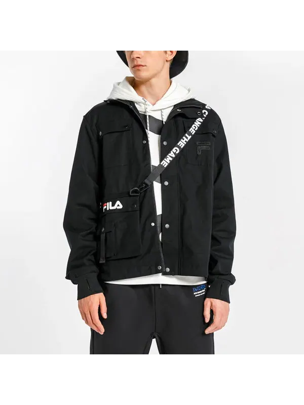 Куртка sports functional multiple pockets cargo stand collar woven jacket black Fila Fusion — изображение 3 из 3, черный