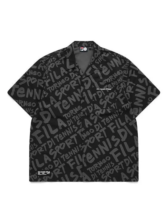 Рубашка logo full print loose short sleeve shirt black Fila Fusion — черный