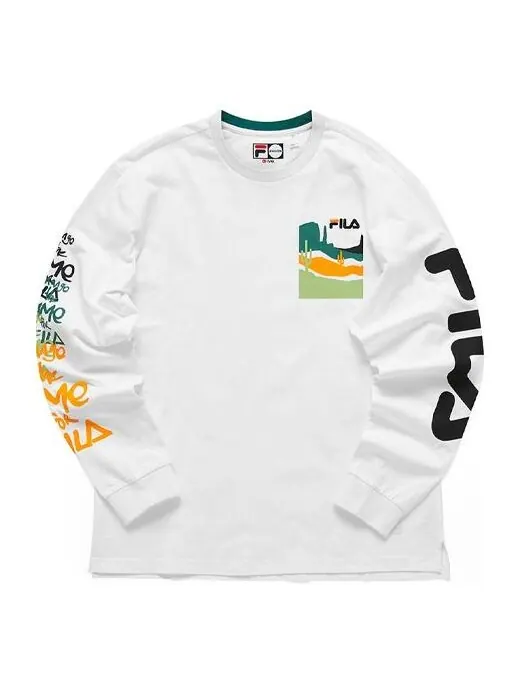 Футболка casual sports contrasting colors alphabet loose long sleeves white Fila Fusion — белый