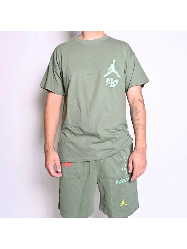 Футболка Travis Scott Cactus Jack x Jordan Crossover Pattern Short Sleeve 'Green' — изображение 3 из 4, зеленый