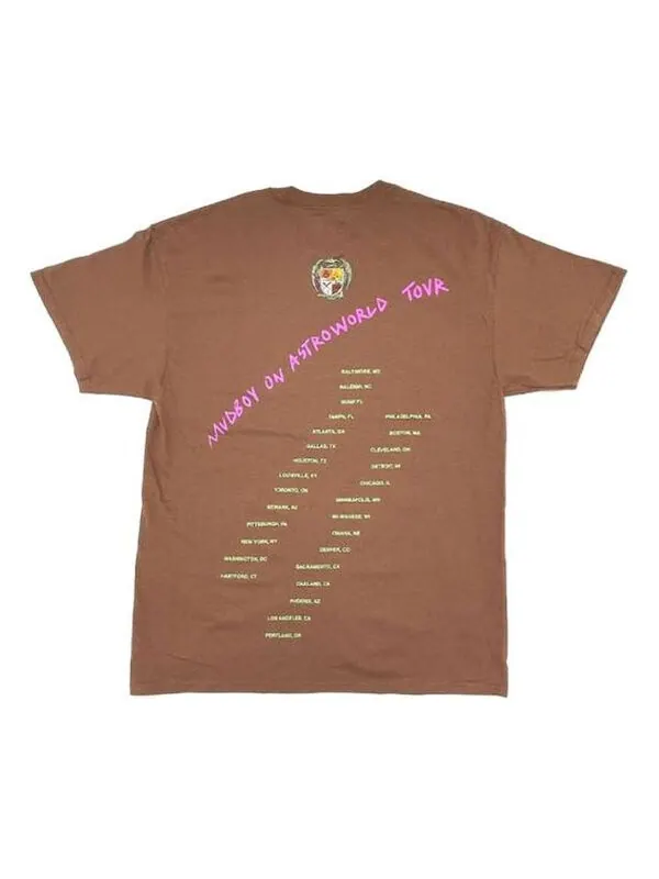 Футболка cactus jack x sheck wes udboy on astroworld tour t-shirt 'brown' Travis Scott — изображение 2 из 2, коричневый