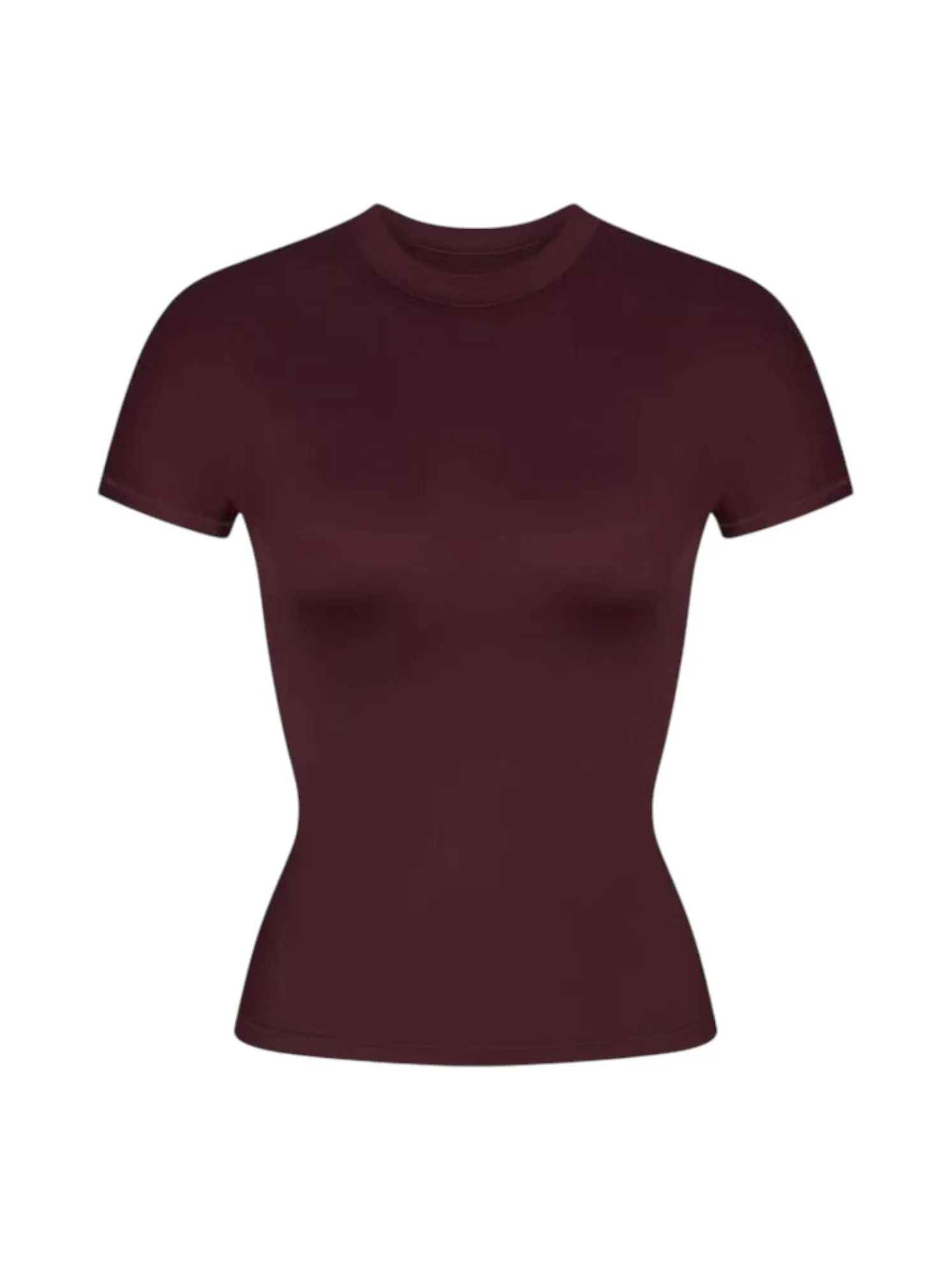 Топ (WMNS) Nike x SKIMS Shine Mock-Neck Short-Sleeve Top 'Currant' — изображение 1 из 3, бордовый