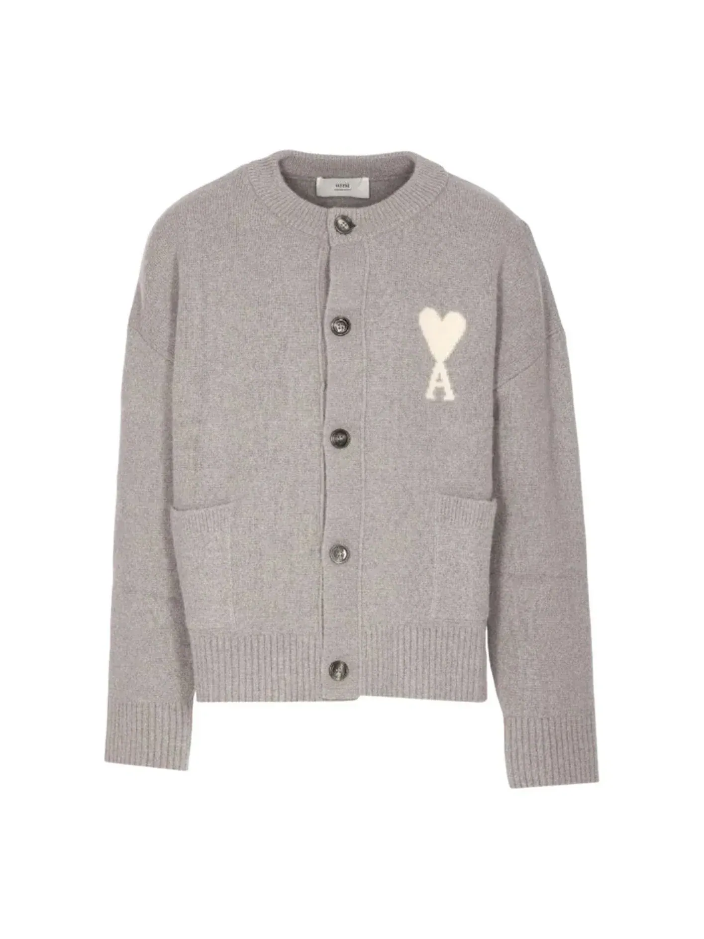 Кардиган AMI Big Heart Logo Alpaca Cardiga 'Gray' — изображение 1 из 2, серый