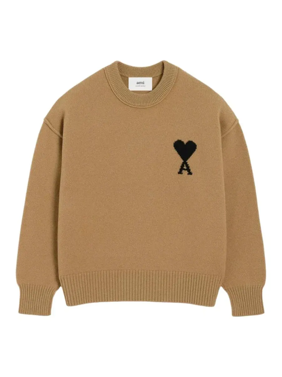 Свитер AMI Big Heart из шерсти с круглым вырезом — изображение 1 из 1, коричневый