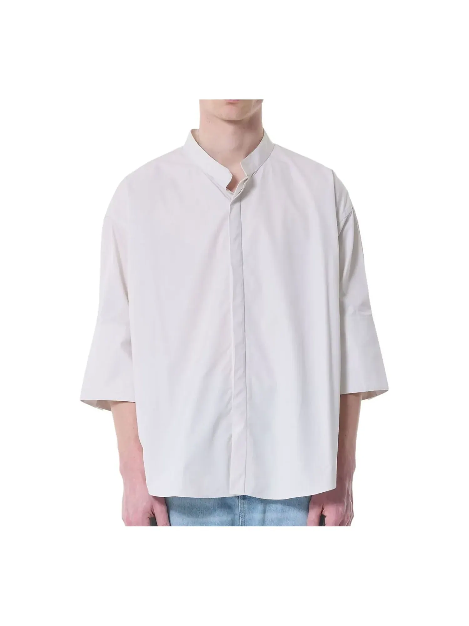 Рубашка AMI Alexandre Mattiussi Mandarin Shirt 'Chalk' — изображение 1 из 2, белый