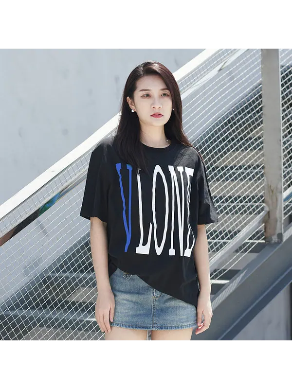 Футболка large logo round neck short sleeve t-shirt 'black blue' Vlone — изображение 3 из 4, черный/синий