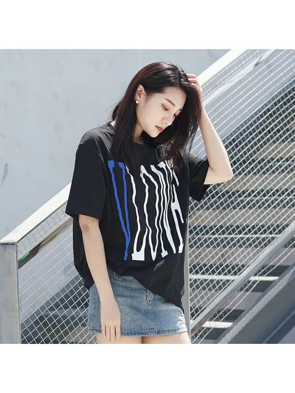 Футболка large logo round neck short sleeve t-shirt 'black blue' Vlone — изображение 4 из 4, черный/синий