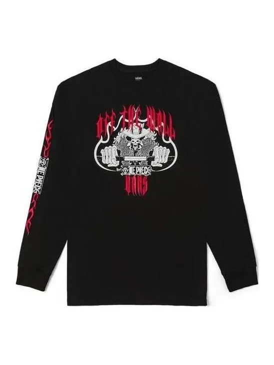 Футболка x one piece long sleeve t-shirt 'black' Vans — изображение 1 из 2, черный/белый/красный