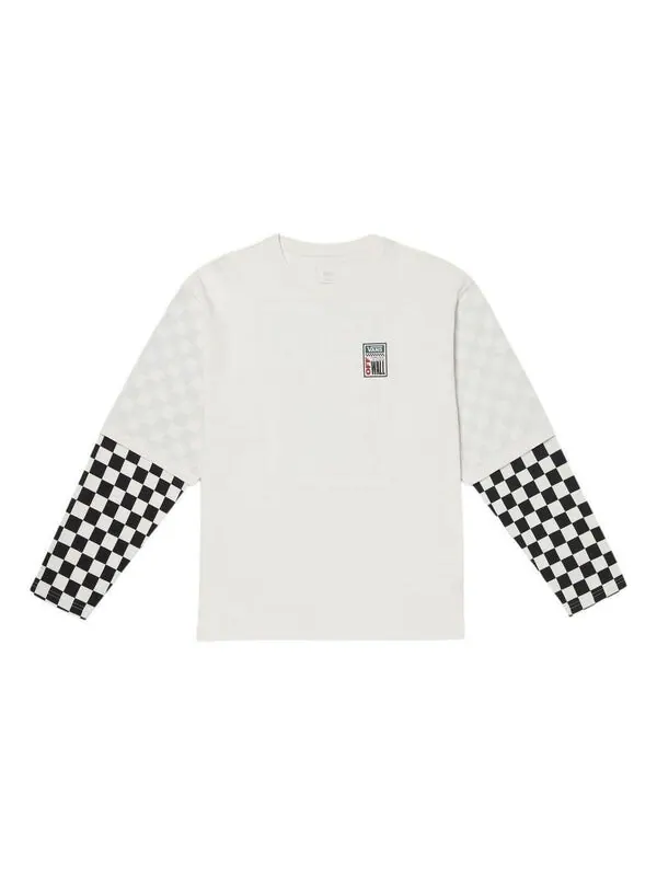 Футболка spaced out logo checker pearl long sleeve t-shirt 'white black' Vans — изображение 1 из 1, белый/черный