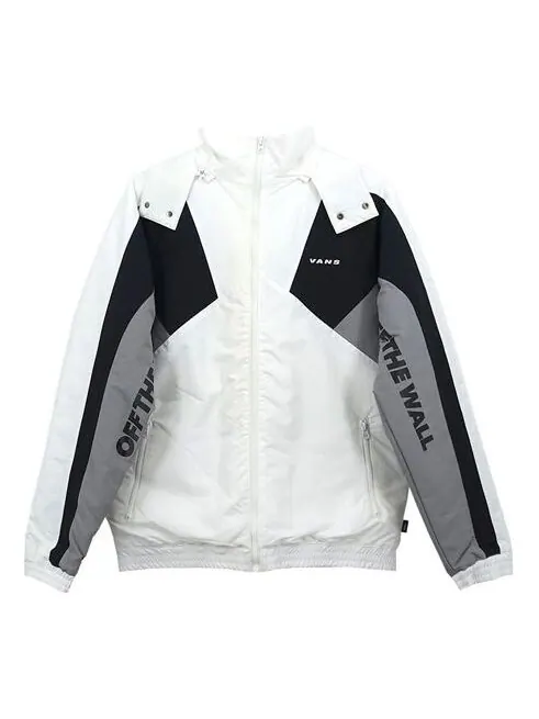 Куртка men's contrast color stitching hooded athleisure casual sports jacket white Vans