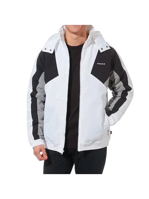 Куртка men's contrast color stitching hooded athleisure casual sports jacket white Vans — изображение 3 из 4, белый