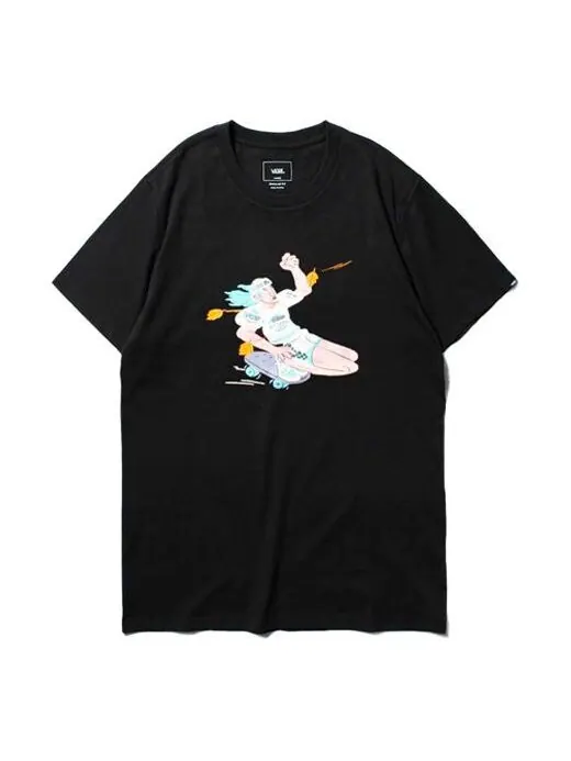 Футболка men's asian artist crossover series cartoon printing round neck short sleeve black Vans