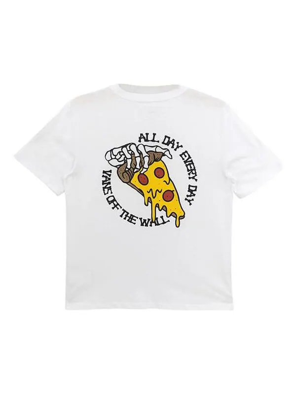 Футболка Men's Vans Skeleton Pizza Cartoon Printing Casual Round Neck Short Sleeve White