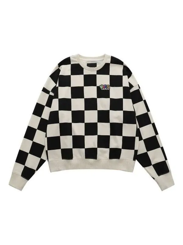 Свитер checkerboard round neck pullover sweatshirt 'black white' Vans — изображение 1 из 4, черный/белый