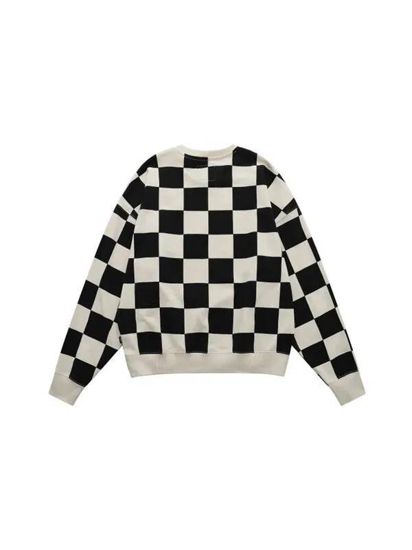 Свитер checkerboard round neck pullover sweatshirt 'black white' Vans — изображение 2 из 4, черный/белый