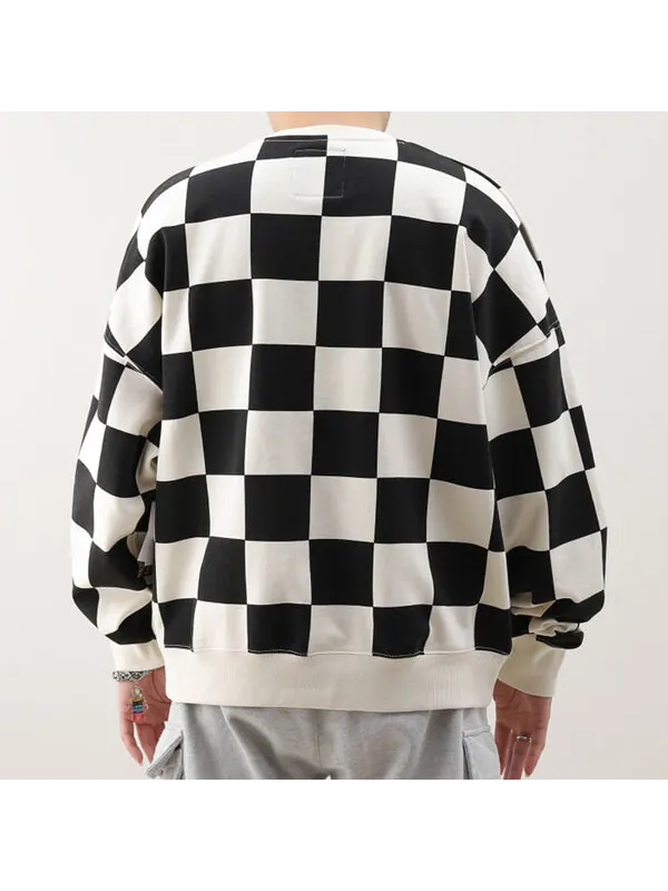 Свитер checkerboard round neck pullover sweatshirt 'black white' Vans — изображение 4 из 4, черный/белый