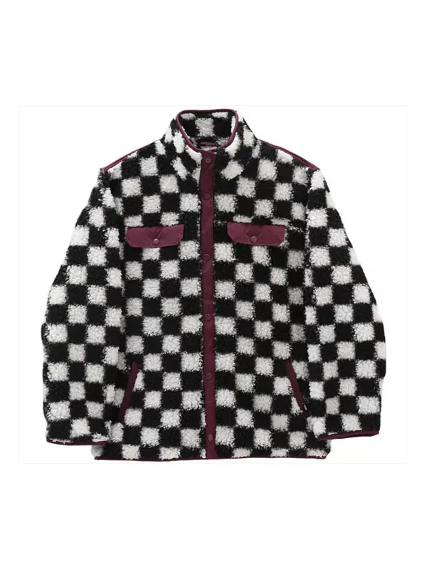 Куртка grid pattern stand collar jacket black white colorblock blackwhitemulti-color Vans