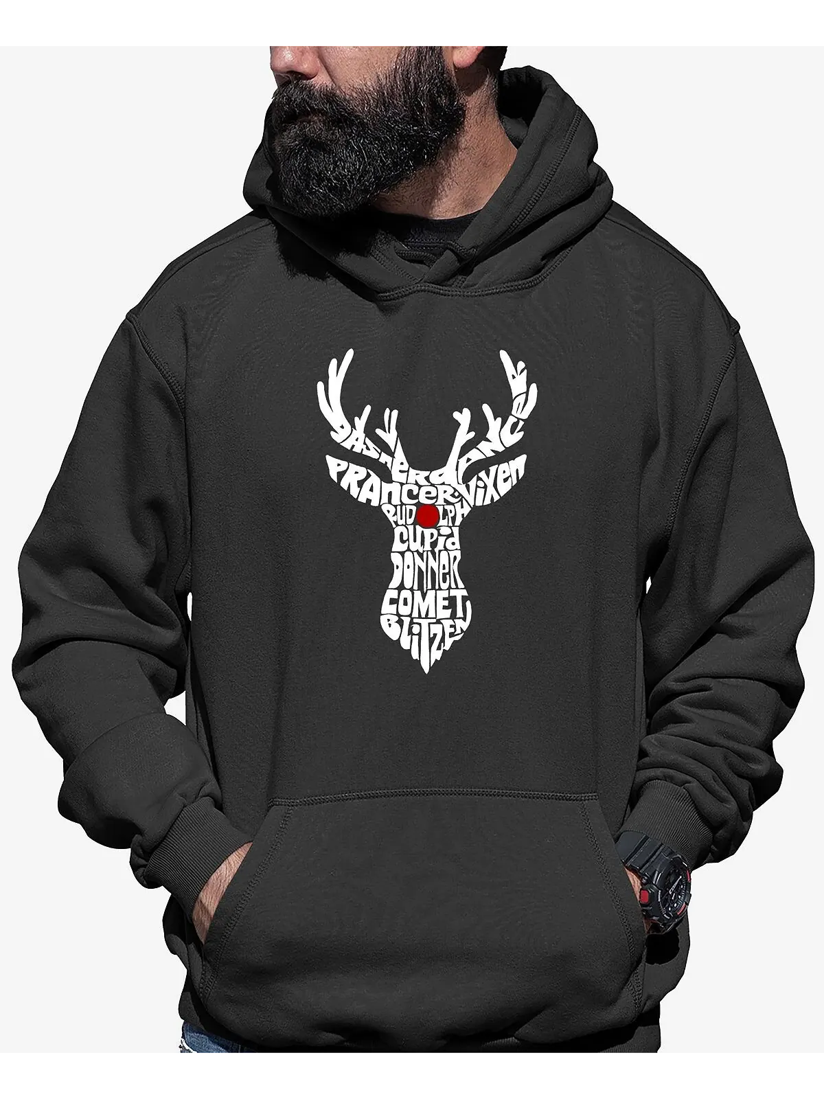 Мужская толстовка с капюшоном и надписью santa's reindeer word art LA Pop Art — изображение 1 из 2, темный серый