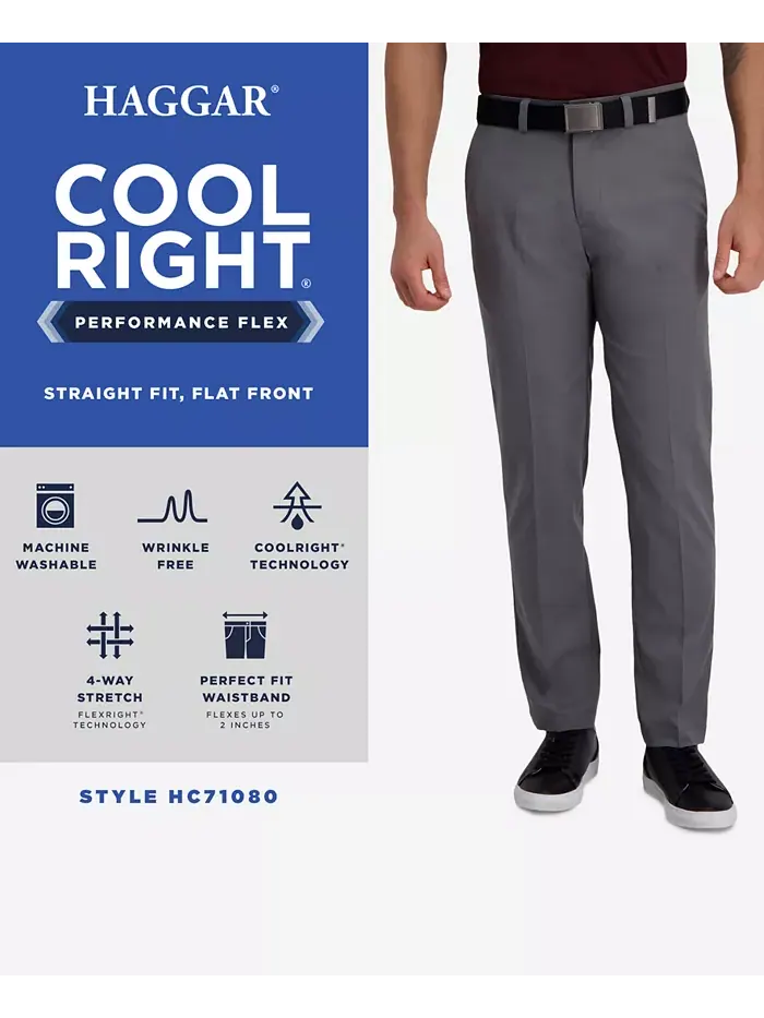 Классические брюки Cool Right Performance Flex Straight Fit с плоской передней частью Haggar — изображение 7 из 9, серый